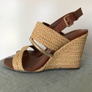 MIA Adria Natural Woven Wedge Sandals Size US 7.5